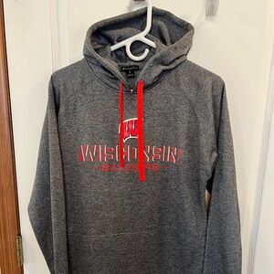 Champion Elite Mens Small Like NEW Heathered Gray/Red Wisconsin Badgers Hoodie
